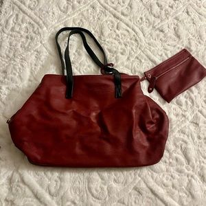 Large Deep red purse with matching wristlet.